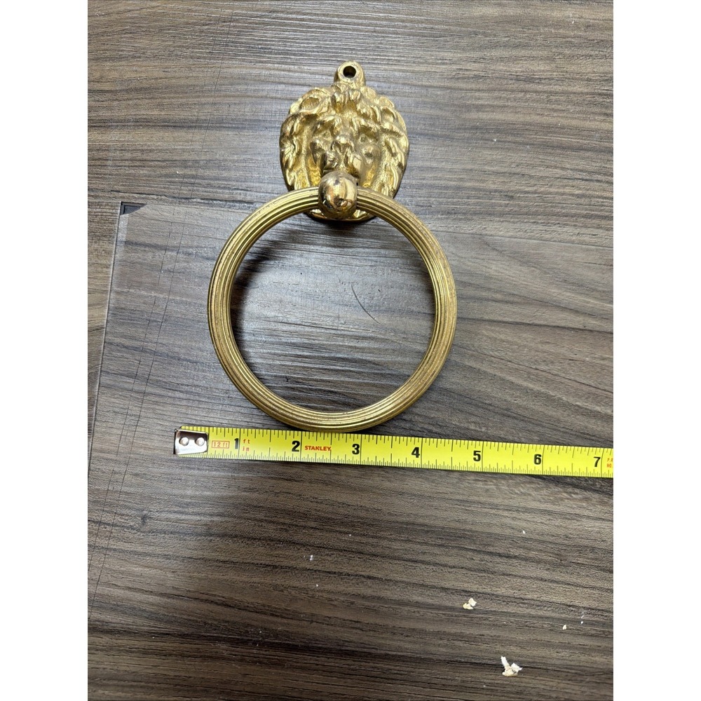Vtg Brass Lion Head Towel Ring-Wall Mount Bathroom Decor Style Door Knocker P-O - Picture 4 of 4